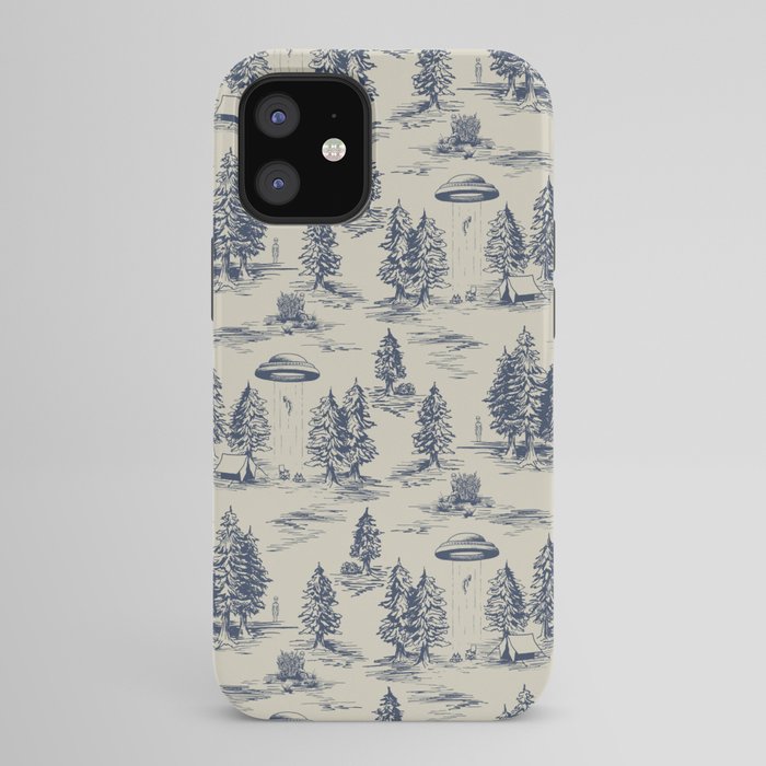 Alien Abduction Toile De Jouy Pattern in Blue iPhone Case Gallery Image 42