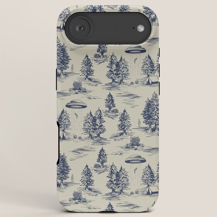 Alien Abduction Toile De Jouy Pattern in Blue iPhone Case Gallery Image 6