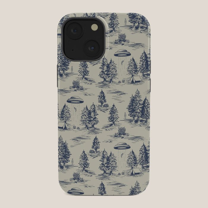 Alien Abduction Toile De Jouy Pattern in Blue iPhone Case Gallery Image 34
