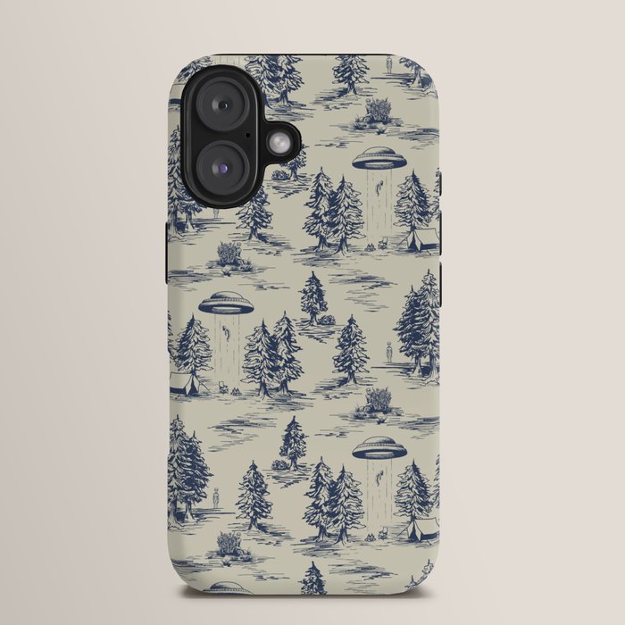 Alien Abduction Toile De Jouy Pattern in Blue iPhone Case Gallery Image 13