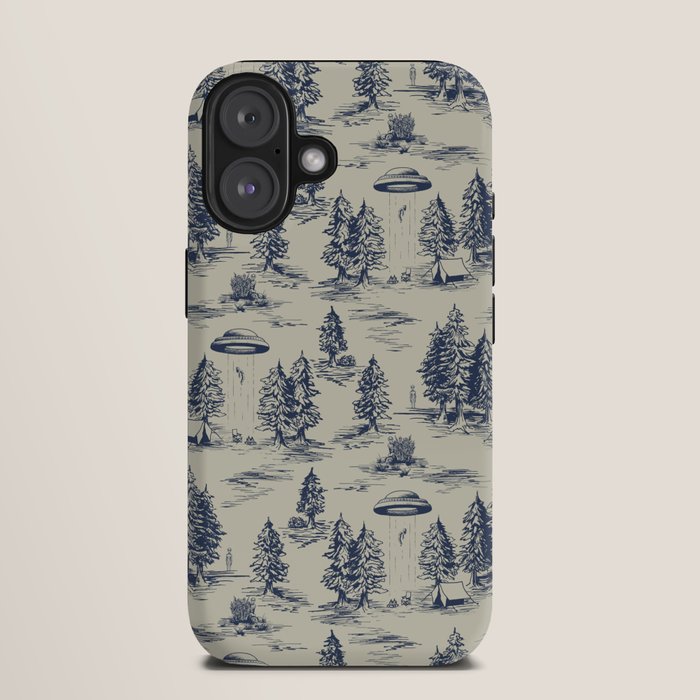 Alien Abduction Toile De Jouy Pattern in Blue iPhone Case Gallery Image 9