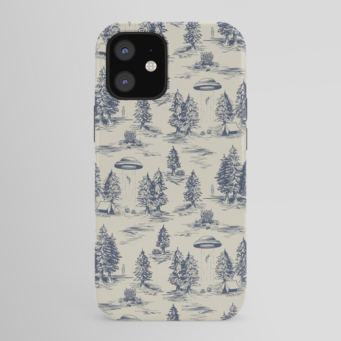 Alien Abduction Toile De Jouy Pattern in Blue iPhone Case Gallery Image 41
