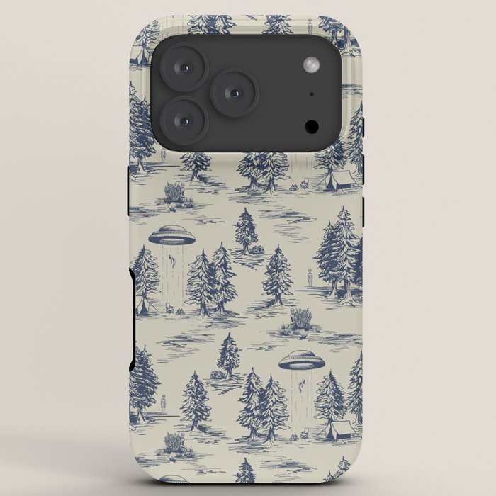 Alien Abduction Toile De Jouy Pattern in Blue iPhone Case Gallery Image 7