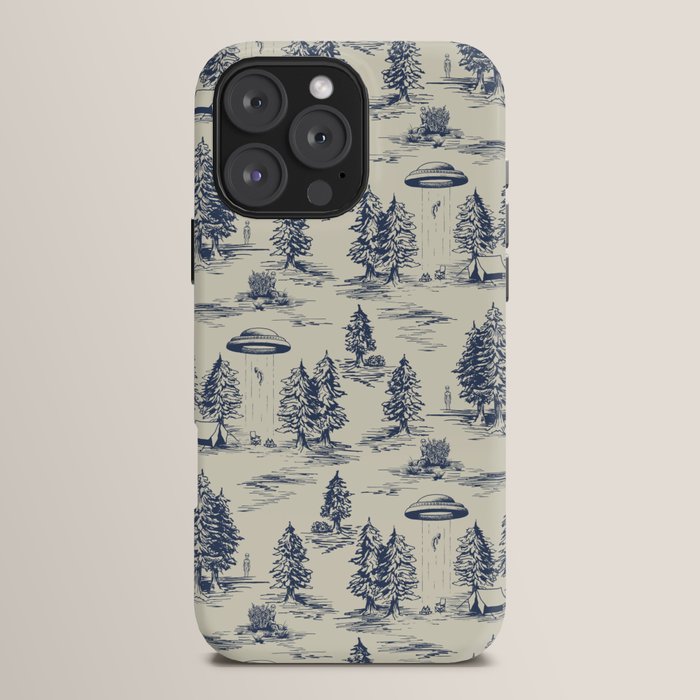 Alien Abduction Toile De Jouy Pattern in Blue iPhone Case Gallery Image 16