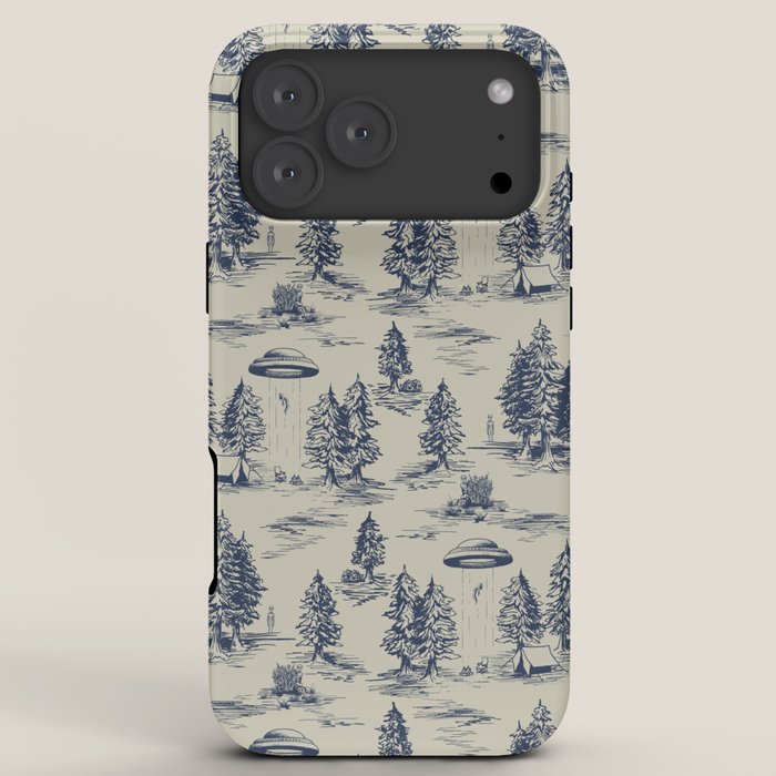 Alien Abduction Toile De Jouy Pattern in Blue iPhone Case Gallery Image 8