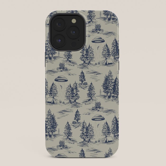 Alien Abduction Toile De Jouy Pattern in Blue iPhone Case Gallery Image 36