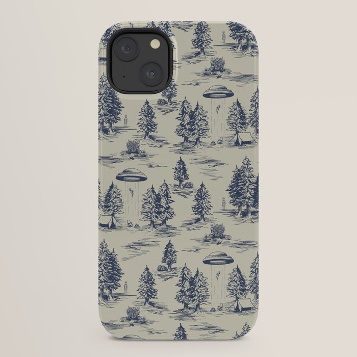 Alien Abduction Toile De Jouy Pattern in Blue iPhone Case Gallery Image 30