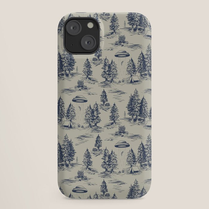 Alien Abduction Toile De Jouy Pattern in Blue iPhone Case Gallery Image 18