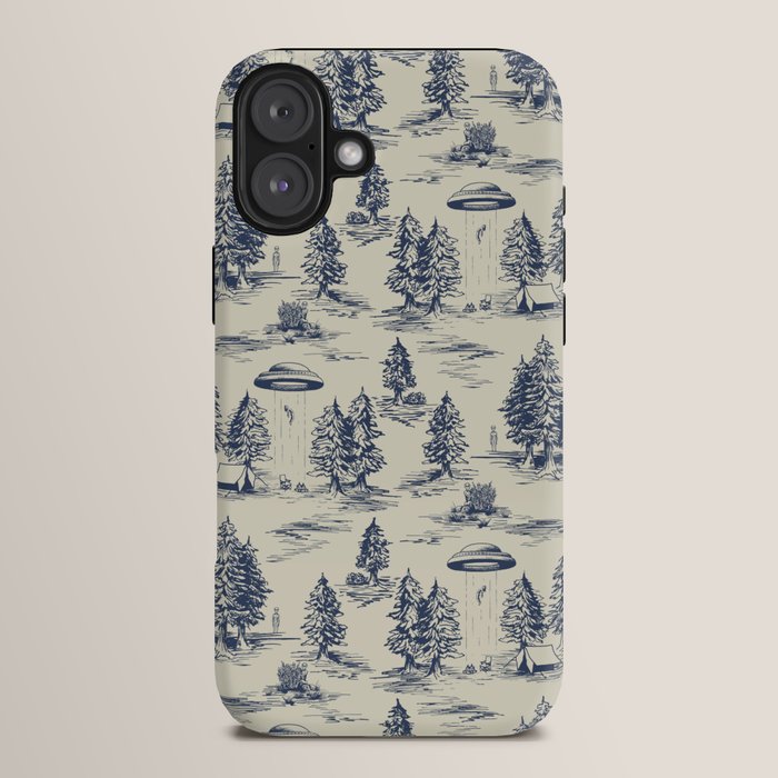 Alien Abduction Toile De Jouy Pattern in Blue iPhone Case Gallery Image 14