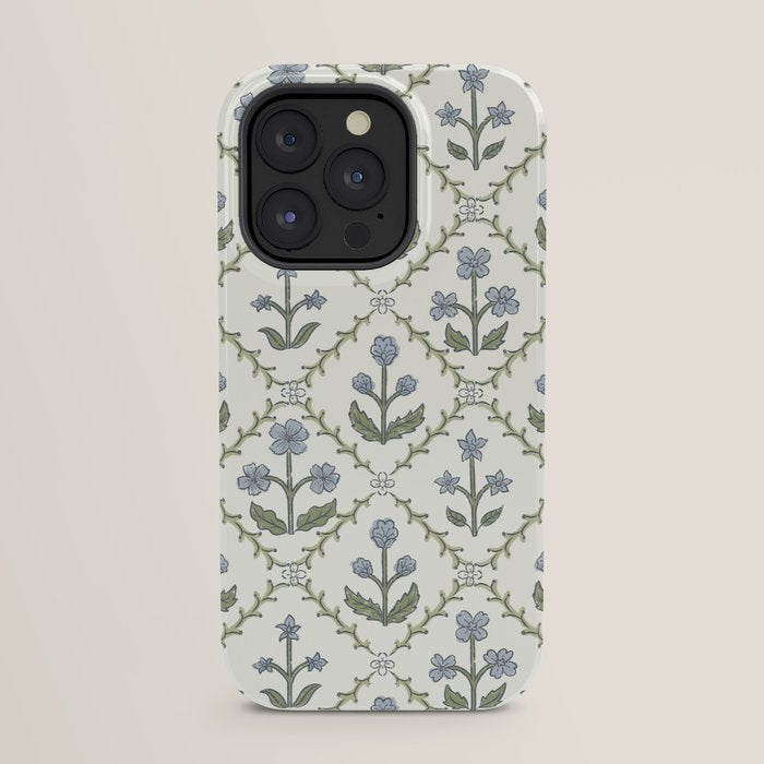 Lattice Block Print Floral - Blue Green iPhone Case Gallery Image 23