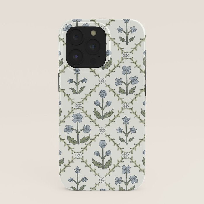 Lattice Block Print Floral - Blue Green iPhone Case Gallery Image 39