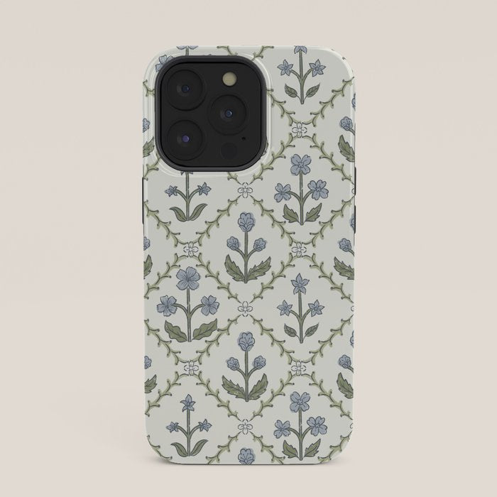 Lattice Block Print Floral - Blue Green iPhone Case Gallery Image 35