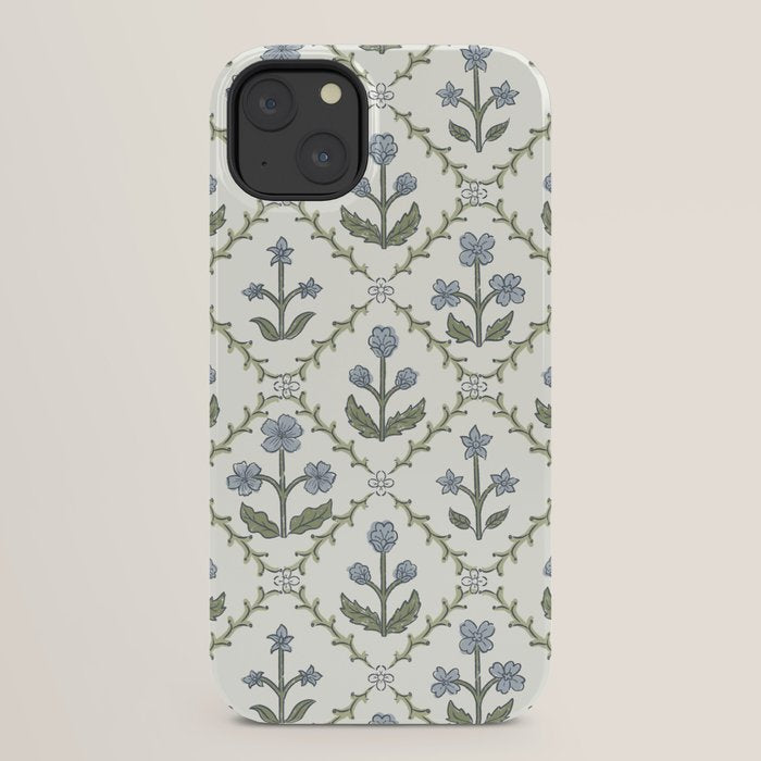 Lattice Block Print Floral - Blue Green iPhone Case Gallery Image 30