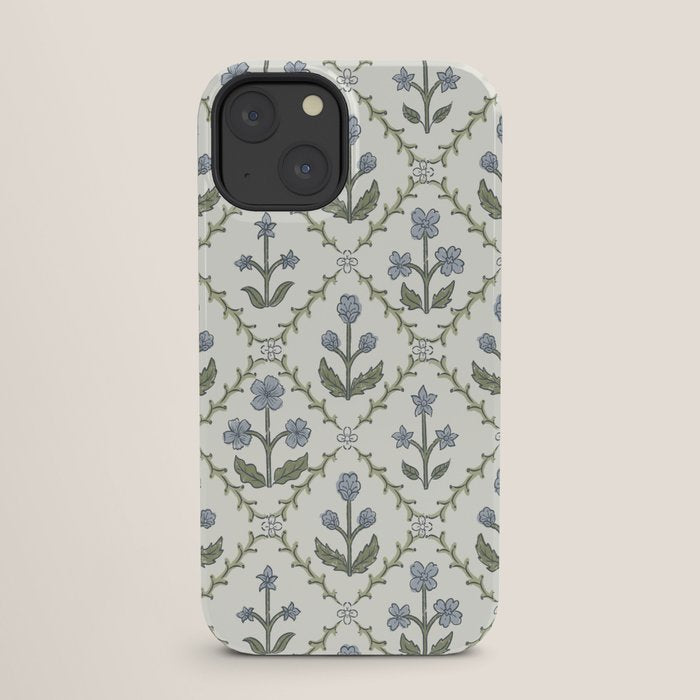 Lattice Block Print Floral - Blue Green iPhone Case Gallery Image 25