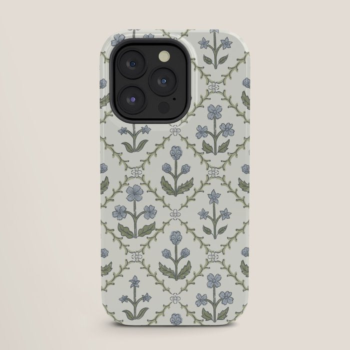 Lattice Block Print Floral - Blue Green iPhone Case Gallery Image 27