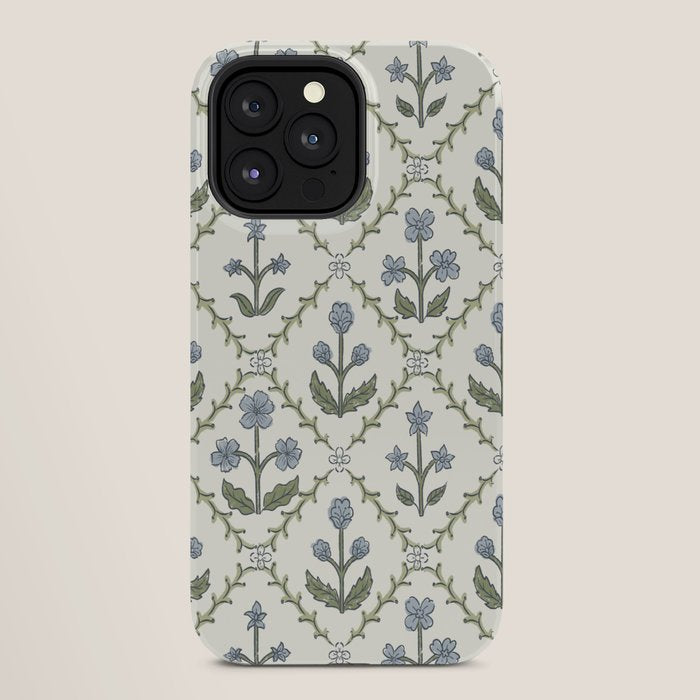 Lattice Block Print Floral - Blue Green iPhone Case Gallery Image 28