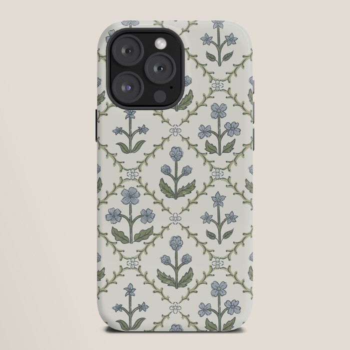 Lattice Block Print Floral - Blue Green iPhone Case Gallery Image 12