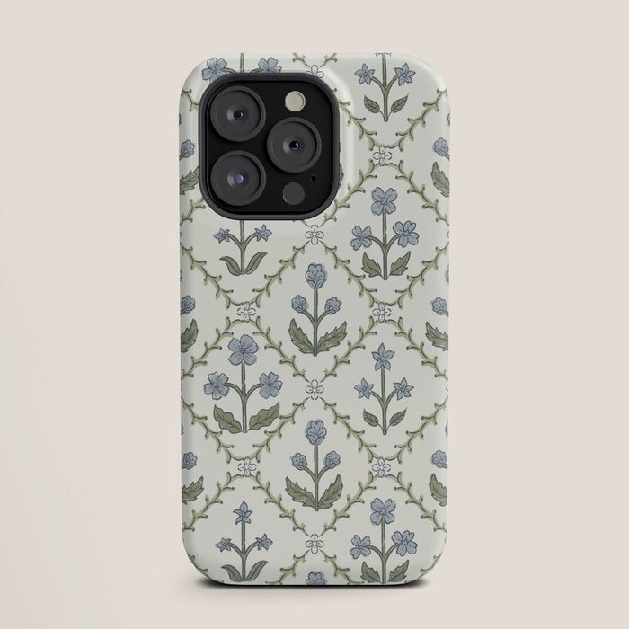 Lattice Block Print Floral - Blue Green iPhone Case Gallery Image 19