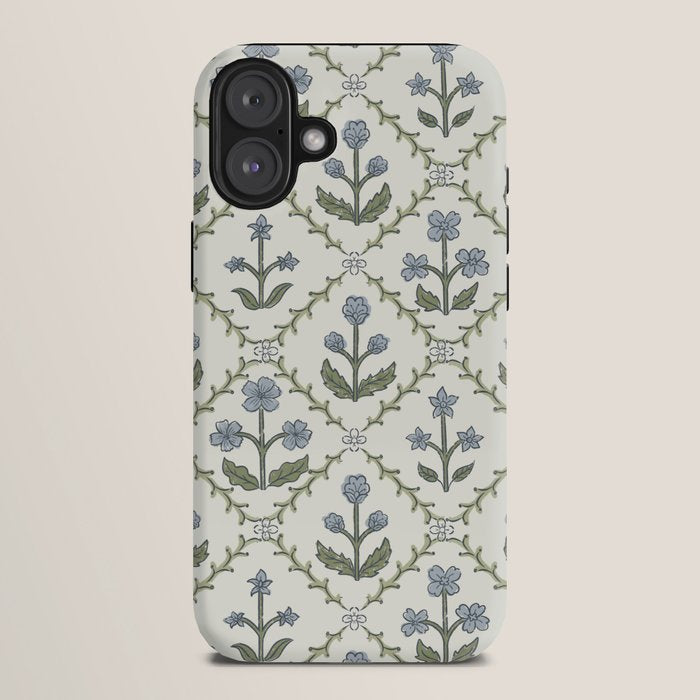 Lattice Block Print Floral - Blue Green iPhone Case Gallery Image 10