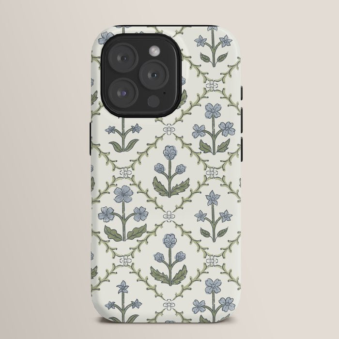 Lattice Block Print Floral - Blue Green iPhone Case Gallery Image 15