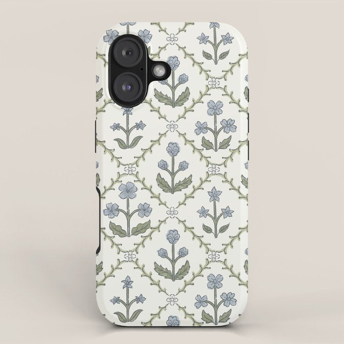 Lattice Block Print Floral - Blue Green iPhone Case Gallery Image 1