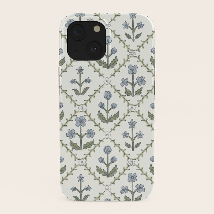 Lattice Block Print Floral - Blue Green iPhone Case Gallery Image 38