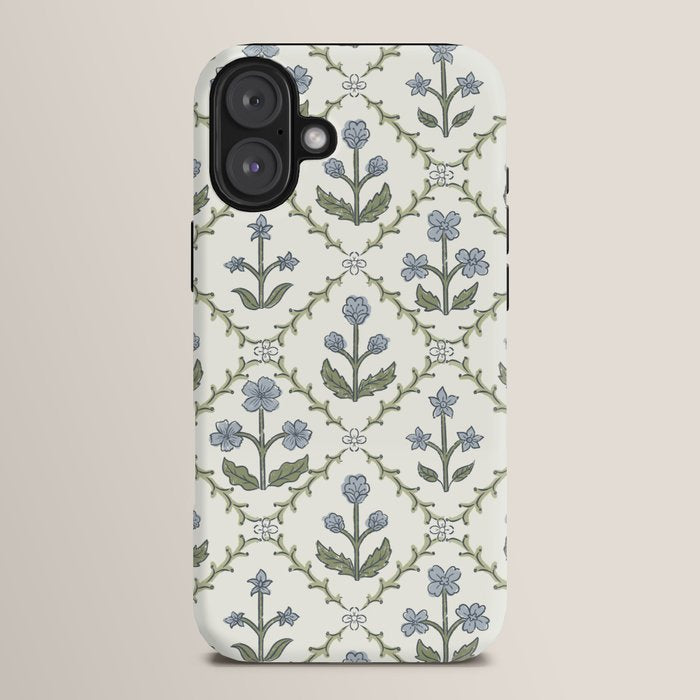 Lattice Block Print Floral - Blue Green iPhone Case Gallery Image 14