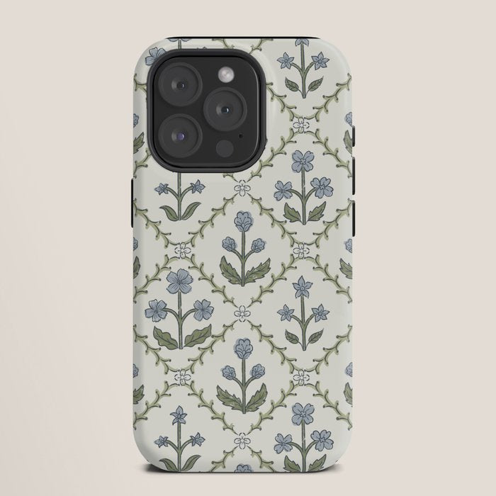 Lattice Block Print Floral - Blue Green iPhone Case Gallery Image 11
