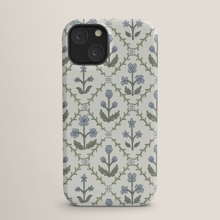 Lattice Block Print Floral - Blue Green iPhone Case Gallery Image 17