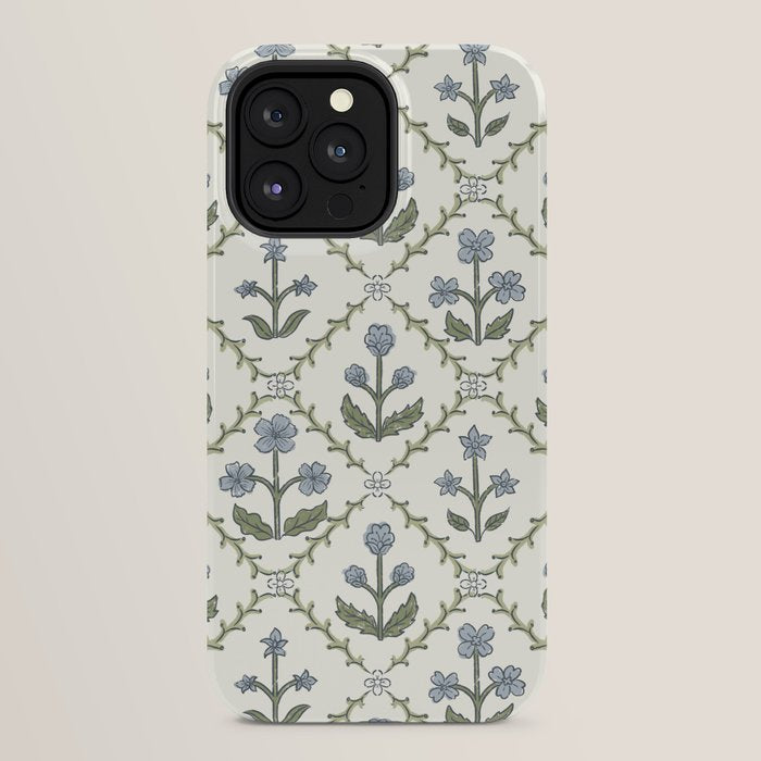 Lattice Block Print Floral - Blue Green iPhone Case Gallery Image 32