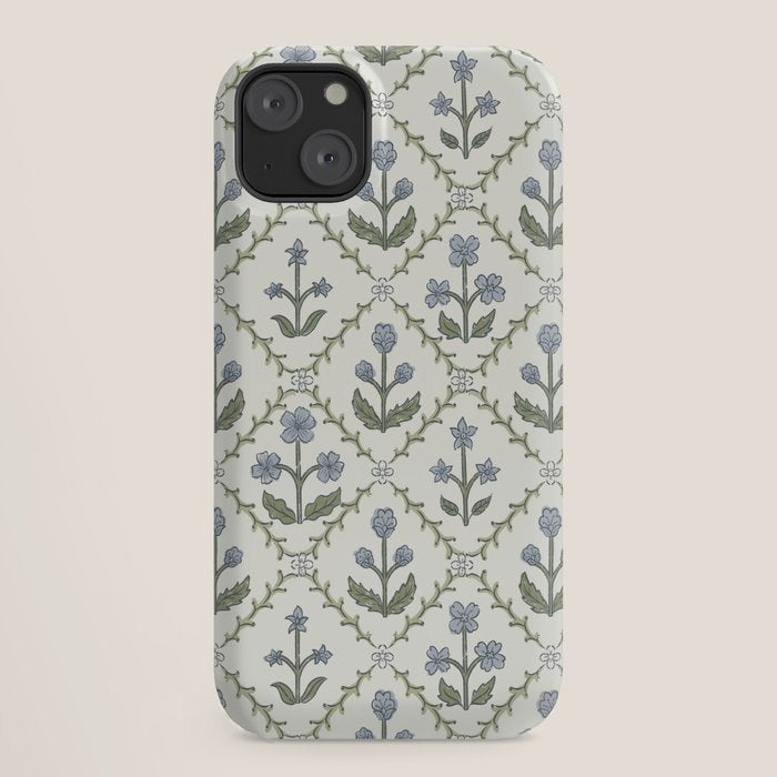 Lattice Block Print Floral - Blue Green iPhone Case Gallery Image 18