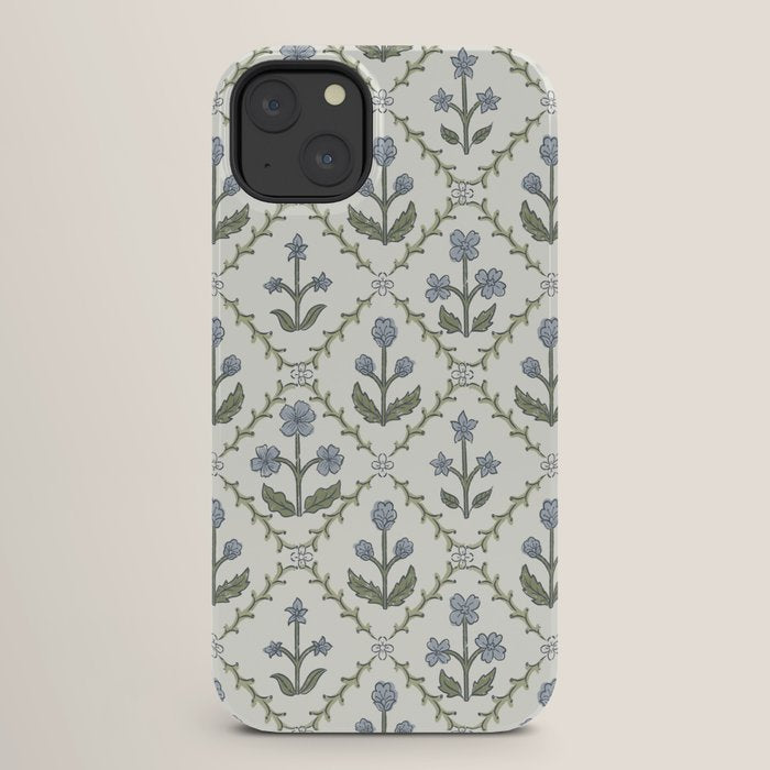 Lattice Block Print Floral - Blue Green iPhone Case Gallery Image 26