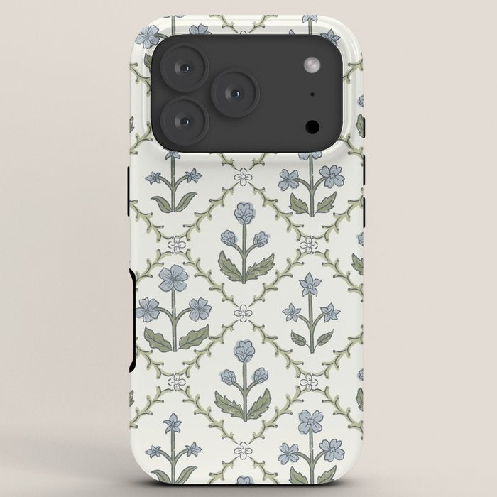 Lattice Block Print Floral - Blue Green iPhone Case Gallery Image 7