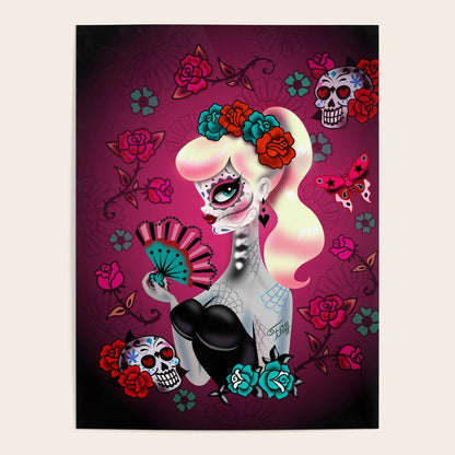 Rockabilly Blonde Sugar Skull Girl Poster Gallery Image 4