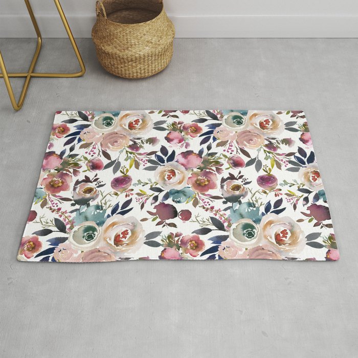Watercolor Floral Pattern Flowers Rug Gallery Image 1