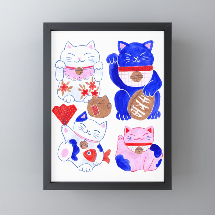 Maneki Neko Lucky Cats Mini Art Print Gallery Image 3