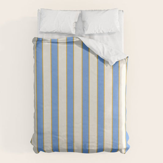 Vintage Cabana Stripe Blue And Gold Stripes Retro Boho Coastal Beach Vibe Duvet Cover Gallery Image 1