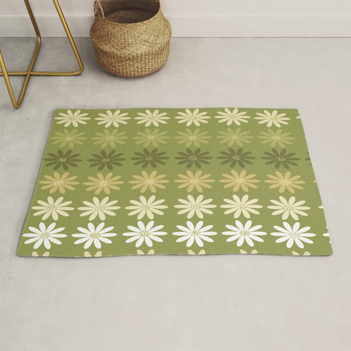 Ombre Abstract Daisies on Olive Green Rug Gallery Image 1
