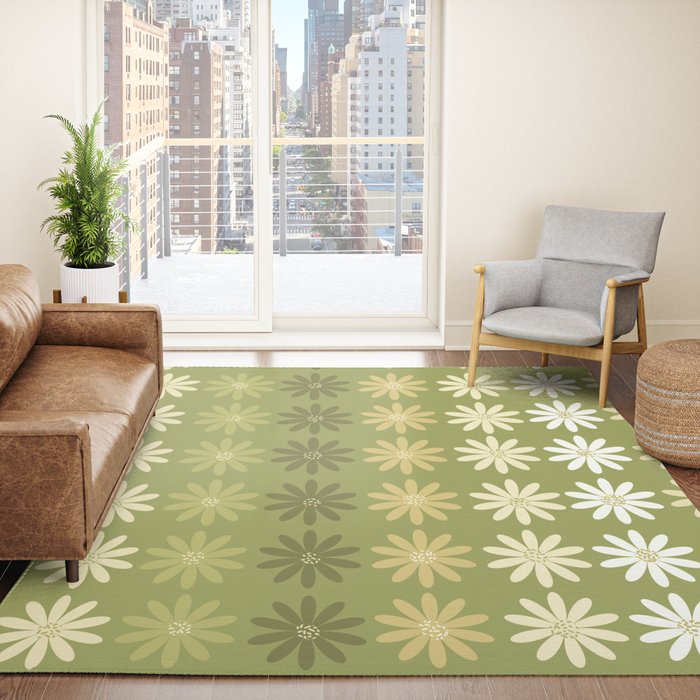 Ombre Abstract Daisies on Olive Green Rug Gallery Image 4
