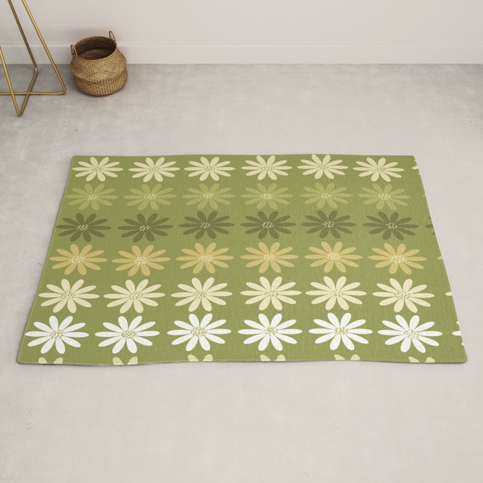 Ombre Abstract Daisies on Olive Green Rug Gallery Image 2