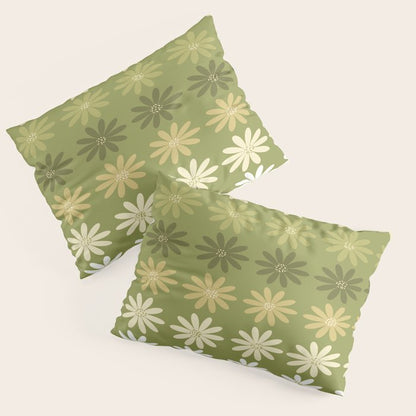 Ombre Abstract Daisies on Olive Green Pillow Sham Gallery Image 1