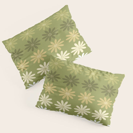 Ombre Abstract Daisies on Olive Green Pillow Sham Gallery Image 1