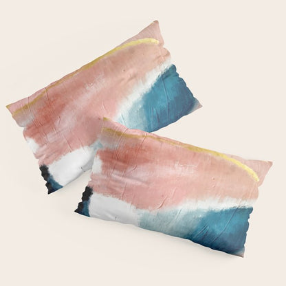 Exhale: a pretty, minimal, acrylic piece in pinks, blues, and gold Pillow Sham Gallery Image 4