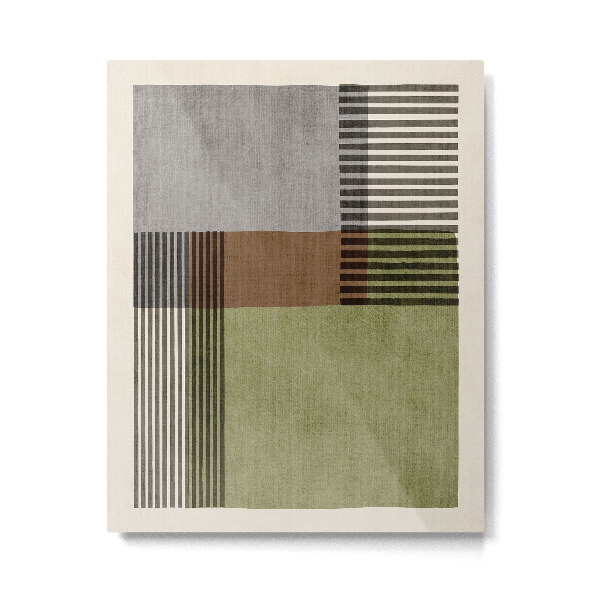 Olive Green Brown Gray Black Bold Lines Artwork Metal Print Gallery Image 3
