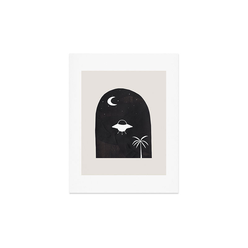 Ancient Alien Visitor Black White Minimalist Line Drawing Paper Collage by Ejaaz Haniff Art Print Gallery Image 2