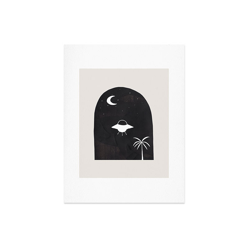 Ancient Alien Visitor Black White Minimalist Line Drawing Paper Collage by Ejaaz Haniff Art Print Gallery Image 6