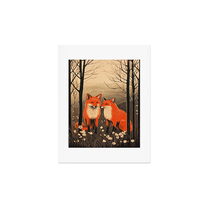 Autumn Forest Fox Pair Art Print Gallery Image 3