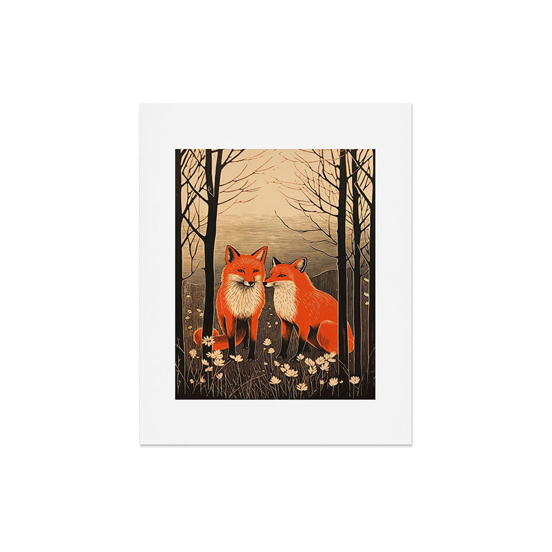 Autumn Forest Fox Pair Art Print Gallery Image 4