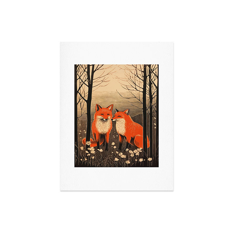 Autumn Forest Fox Pair Art Print Gallery Image 6