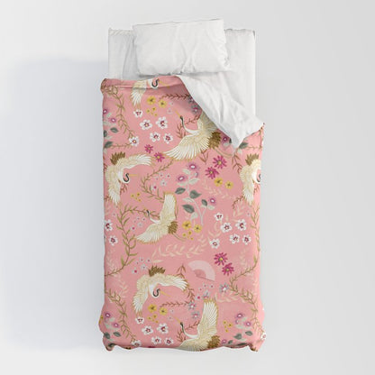 Chinoiserie cranes on pink, birds, flowers, Duvet Cover Gallery Image 10